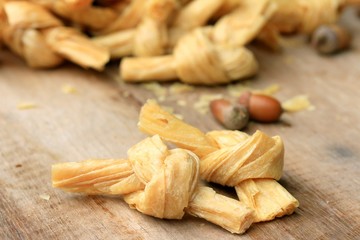 dried bean curd on wood vintage