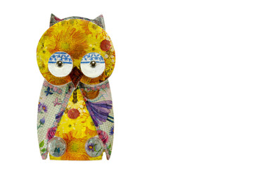 Handmade decoupage decorated owl towel rack with copyspace isola