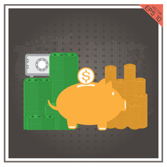 Deposit dollar vector of safe piggy bank with golden coin Isolat