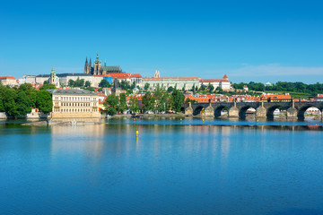 View over the RiverVltava with Charles Bridge and the Cathedral