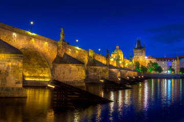 Fototapeta na wymiar Charles Bridge at Night Prague