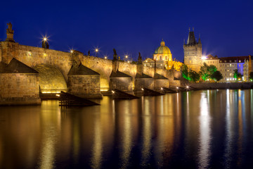 Fototapeta na wymiar Charles Bridge at Night Prague