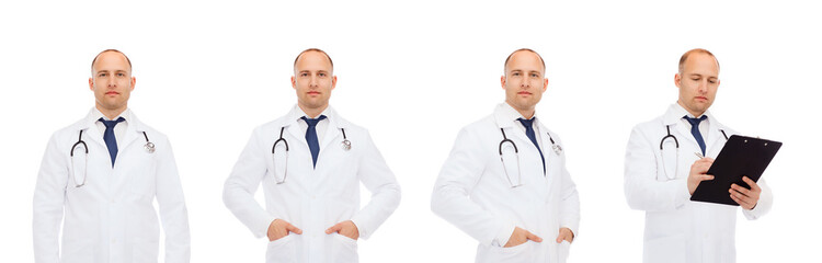 Fototapeta premium happy doctors with clipboard and stethoscope