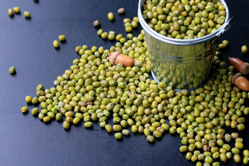 green beans dried on black background