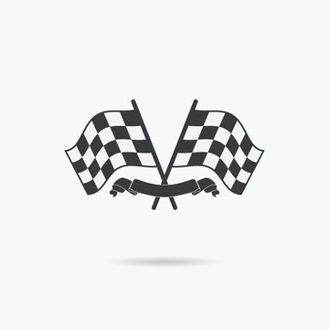 Flag icon. Checkered or racing flags and finish ribbon. Sport auto, speed and success, competition and winner, race rally, vector illustration