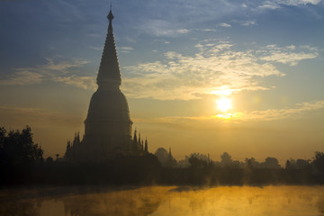 Big pagoda gold with sunrise