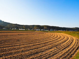 稲刈り後の田園