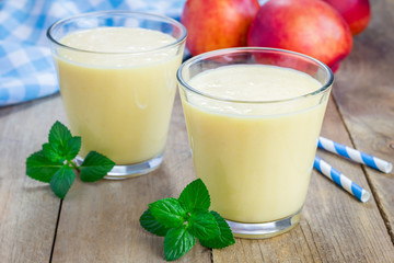 Homemade peach, yogurt and honey smoothie