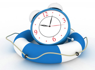Concept of time to be Safe. Alarm clock with Life Buoy