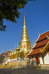 Naklejka premium Pagoda sharp golden with sunshine