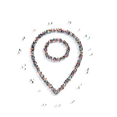 people in the shape of a map pointer.