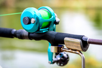 Bait casting reel close up