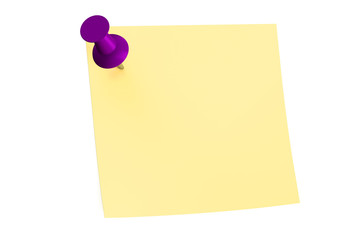 purple push pin with blank sticky note
