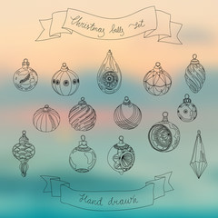 Hand drawn set of Christmas balls.