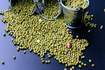 green beans dried on black background