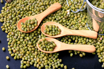 green beans dried on black background