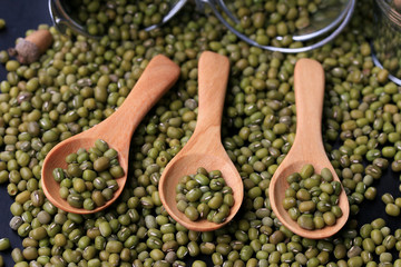 green beans dried on black background