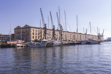 Boats moored at the dock