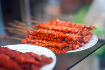 Chicken intestines, pig ears and pig intestines barbeque screw,