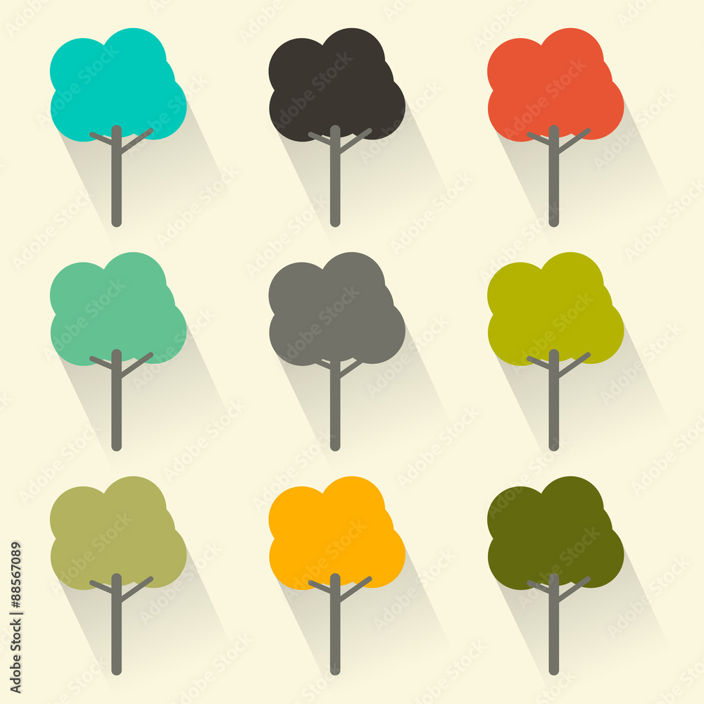Poster flat design vector trees set