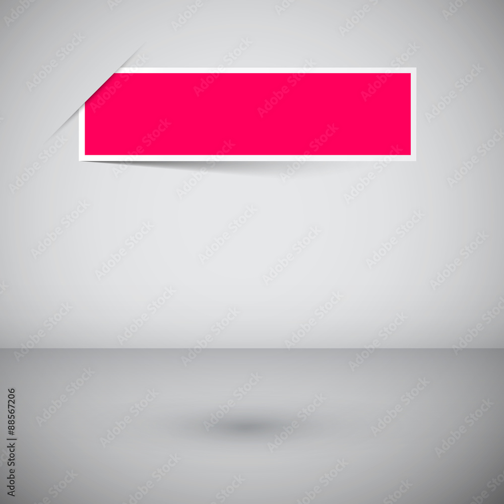 Poster empty frame template - pink label on abstract vector 3d grey background