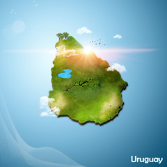 Realistic 3D map of Uruguay