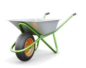 Wheelbarrow on a white