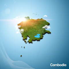 Realistic 3D Map of Cambodia