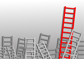 Vector : Ladders on gray background. One of them is red