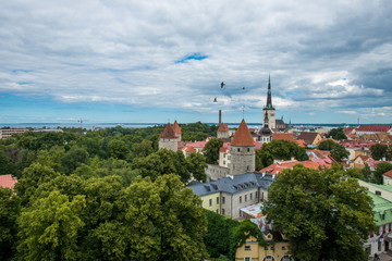 View of the old town with dramatic clouds. Tallinn, Estonia, Europe