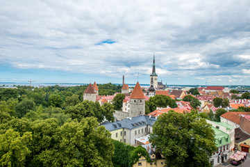Obraz premium View of the old town with dramatic clouds. Tallinn, Estonia, Europe