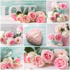 Collage with romantic roses and heart
