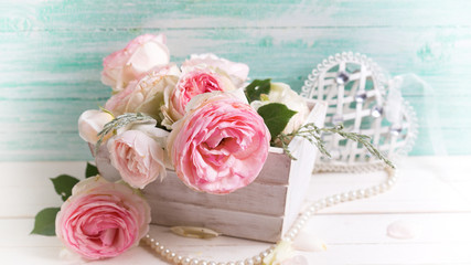 Background with sweet pink roses flowers