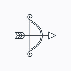 Bow with arrow icon. Valentine weapon sign.