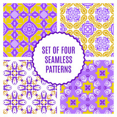 Vector set of four seamless vintage patterns.