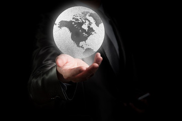 Businessman wirking with globalization concept, show North Ameri