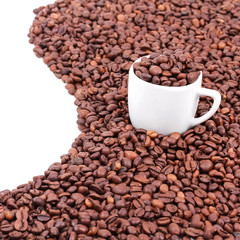 White cup with coffee beans
