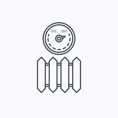 Radiator with regulator icon. Heater sign.