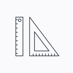 Triangular ruler icon. Straightedge sign.