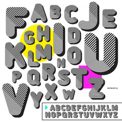 Striped retro style graphic font, stylish design letters. Great for use at retro style posters and graphic designs. Vector illustration