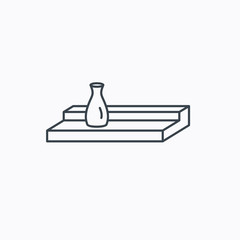Wall shelf icon. Bookshelf with vase sign.