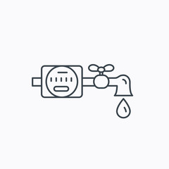 Water counter icon. Pipe with drop sign.