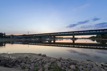 Fototapeta na wymiar Gdanski bridge during dusk time, Warsaw