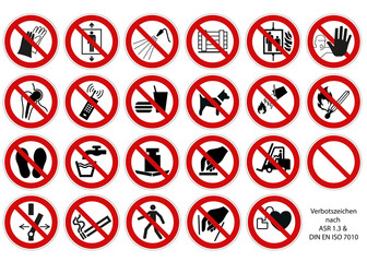 Verbotszeichen Set nach ASR 1.3