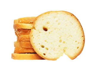 baked bread circles with mixed cheese flavour isolated on white background