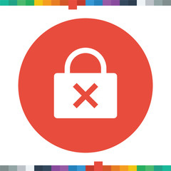 Flat lock icon with an x inside representing something locked.