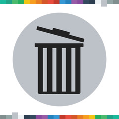 Flat open trash bin icon in a circle.