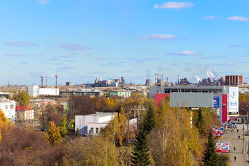 Bird's-eye view on the central city Nizhny Tagil. City with a population of 500 000 inhabitants