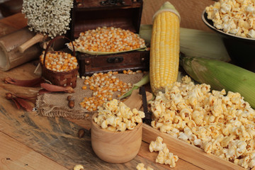 Yellow dry corn grain and corn fresh