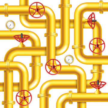 Tangled yellow metal pipes background vector